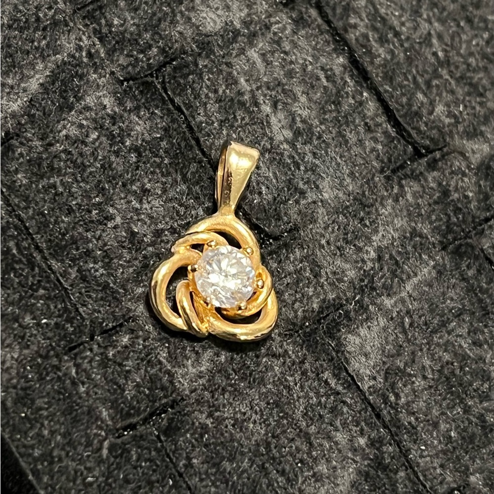 14k Gold electro plated Knot Pendant with CZ Stone - Women's Jewelry